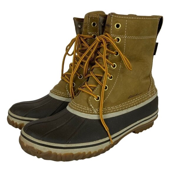Eddie Bauer Women Hunt Pack Boots Size 7.5 Brown Leather Weatherproof 0048-588 - Picture 1 of 10